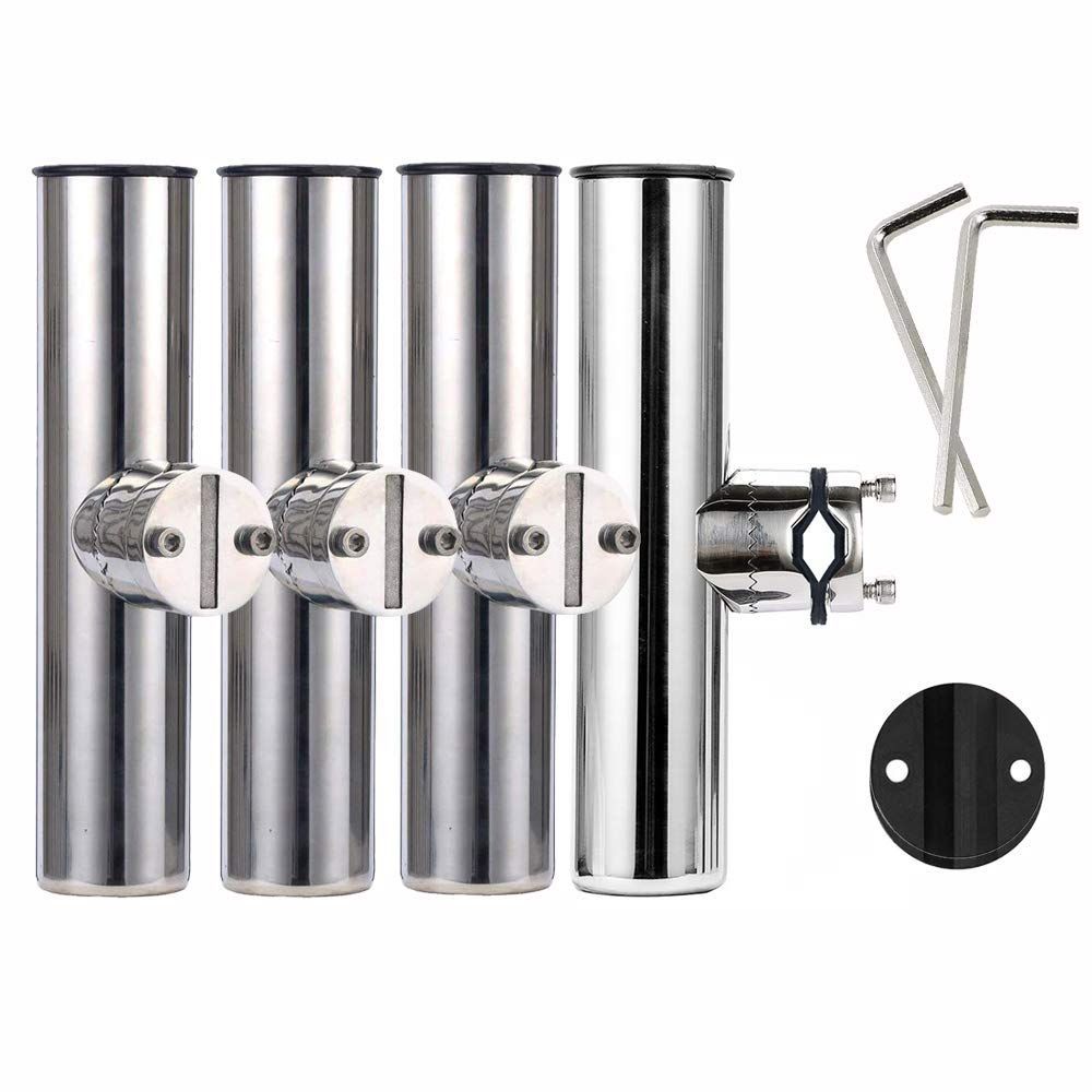 Color 4本 QISHUO ステンレス ロッドホルダー 船 ロッドホルダー 船用 ボード 原付 ロッドポスト 竿立て トローリングロッド回転防止対応 角度調整 クランプ 式 4本