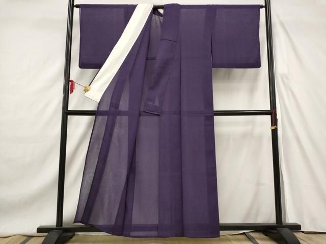 平和屋着物＊夏物 色無地 流水紋紗 深紫色 正絹 逸品 AAAW3158st