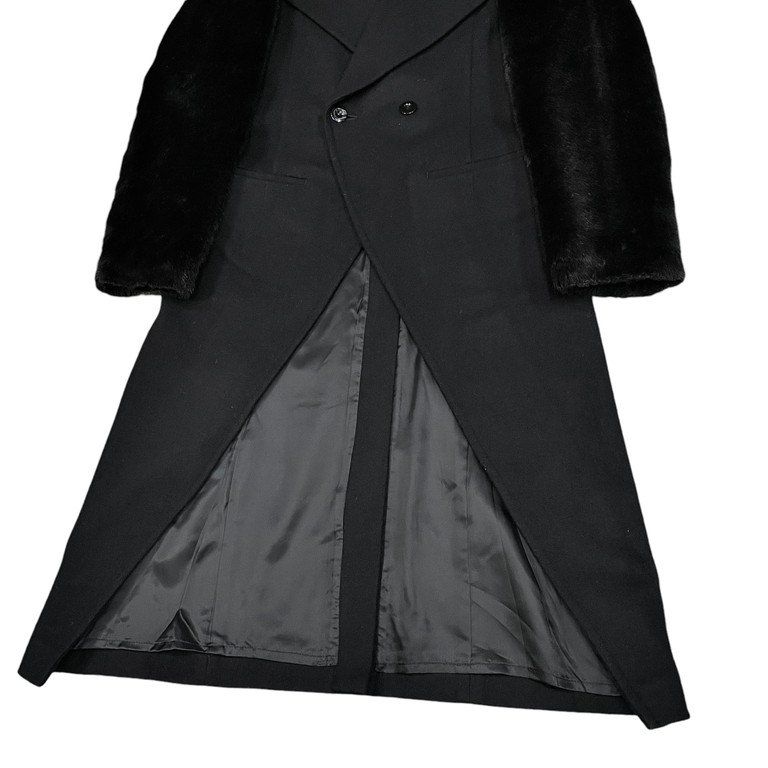 LIMI feu 19AW ウール カシミヤ ロングコート 黒S LIMI feu ウールカシミヤメルトンファースリーブ燕尾ロングコート