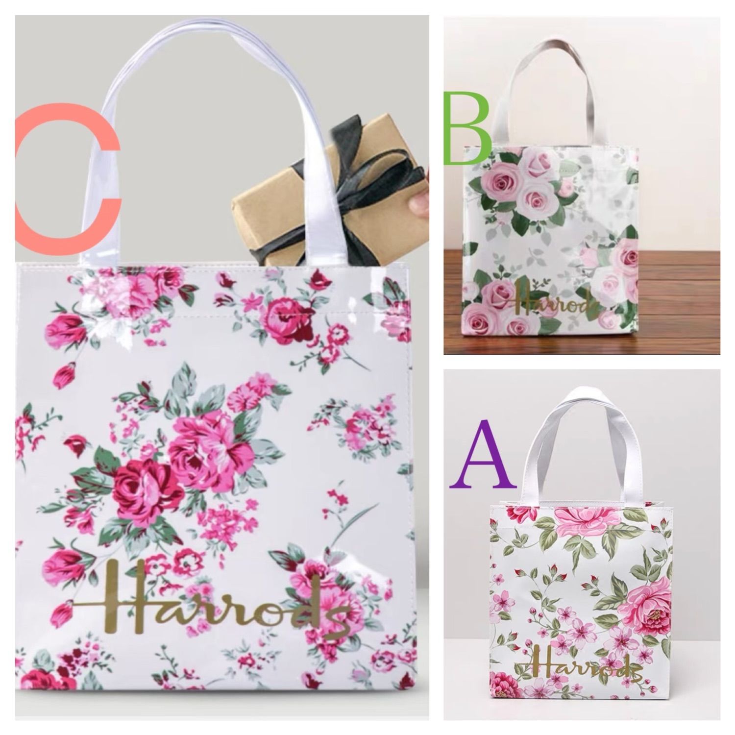 新品 Harrods ハロッズ トートバッグ ショッパーバッグ花柄Flower 