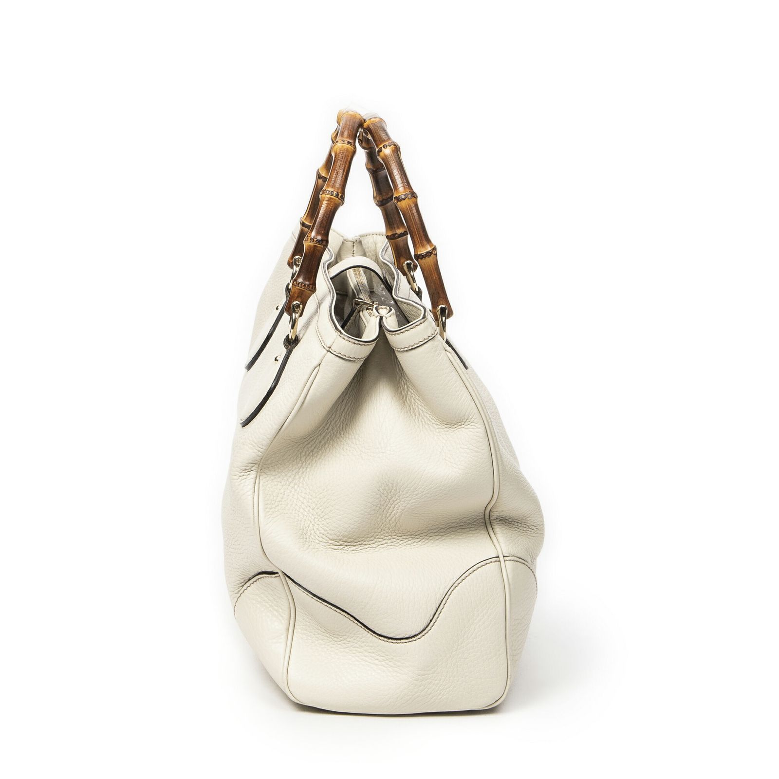 グッチスクエアバンブーハンドルトートアイボリーグレインカーフスキンレザーA