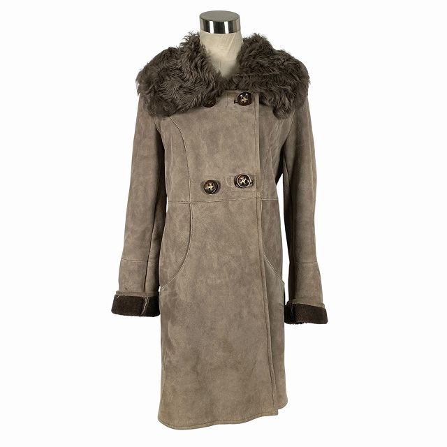 レリアン Leilian イネスエマーシャル INES＆MARECHAL リアルムートンコート 毛皮 ロング ベージュ 7 40表記