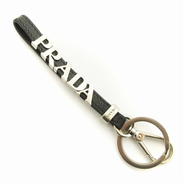 プラダ PRADA キーリング ストラップ キーホルダー レザー黒 ブラック 小物 AA