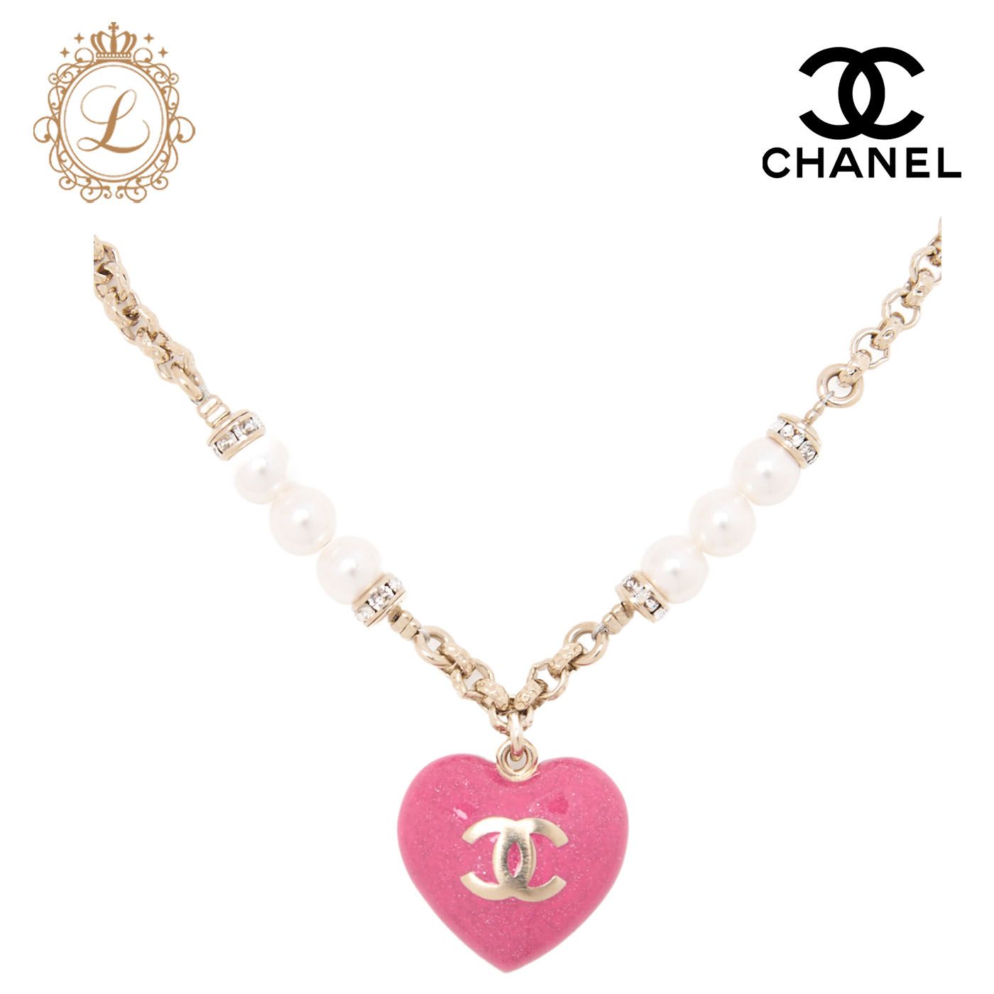 CHANEL シャネル ココマーク ハート ラインストーン ネックレス GP  