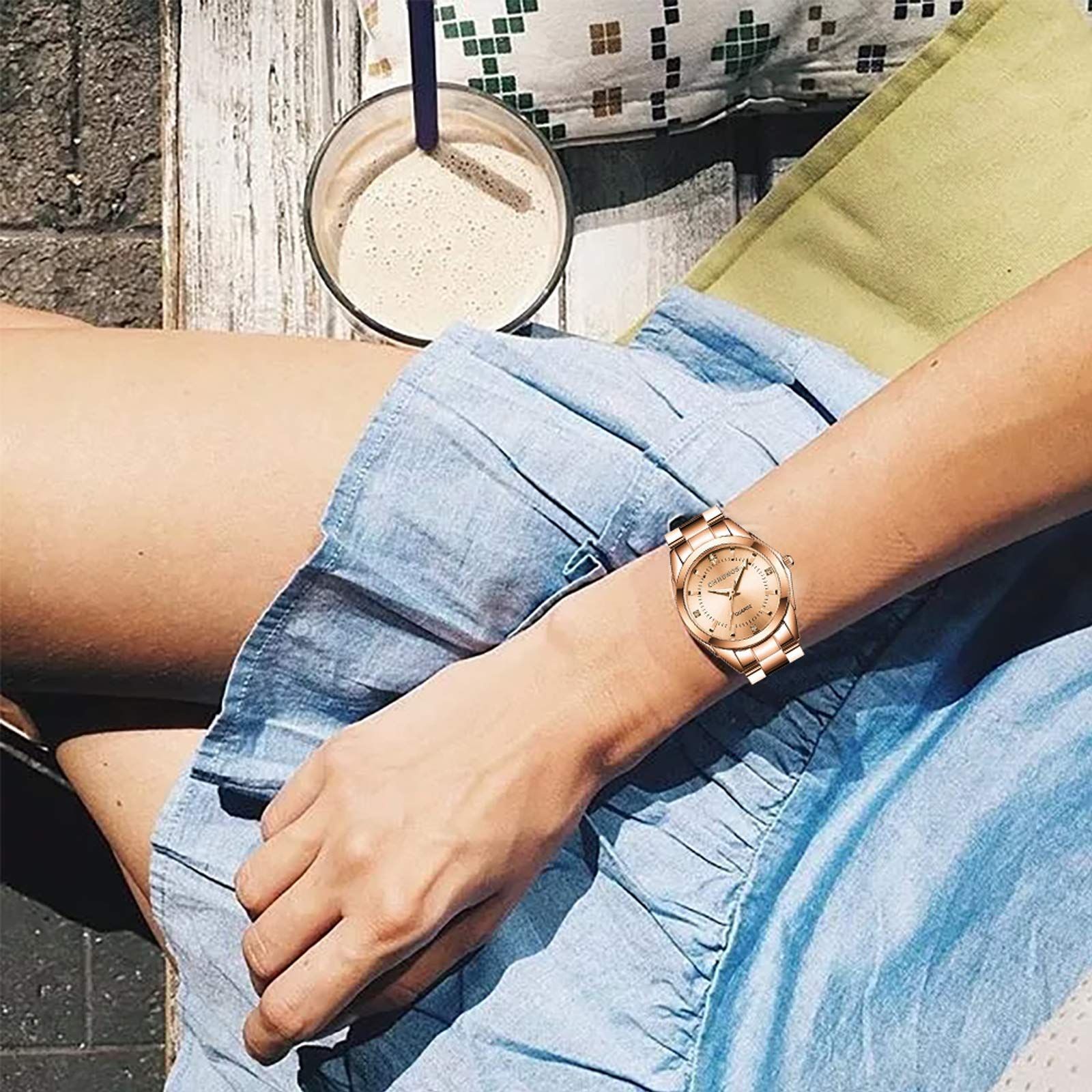 RORIOS watch 腕時計 レディース 時計 ファッション 生活防水 クオーツ ダイヤ文字盤 キラキラ スチールバンド シンプル おしゃれ 通勤 通学 ブラックA