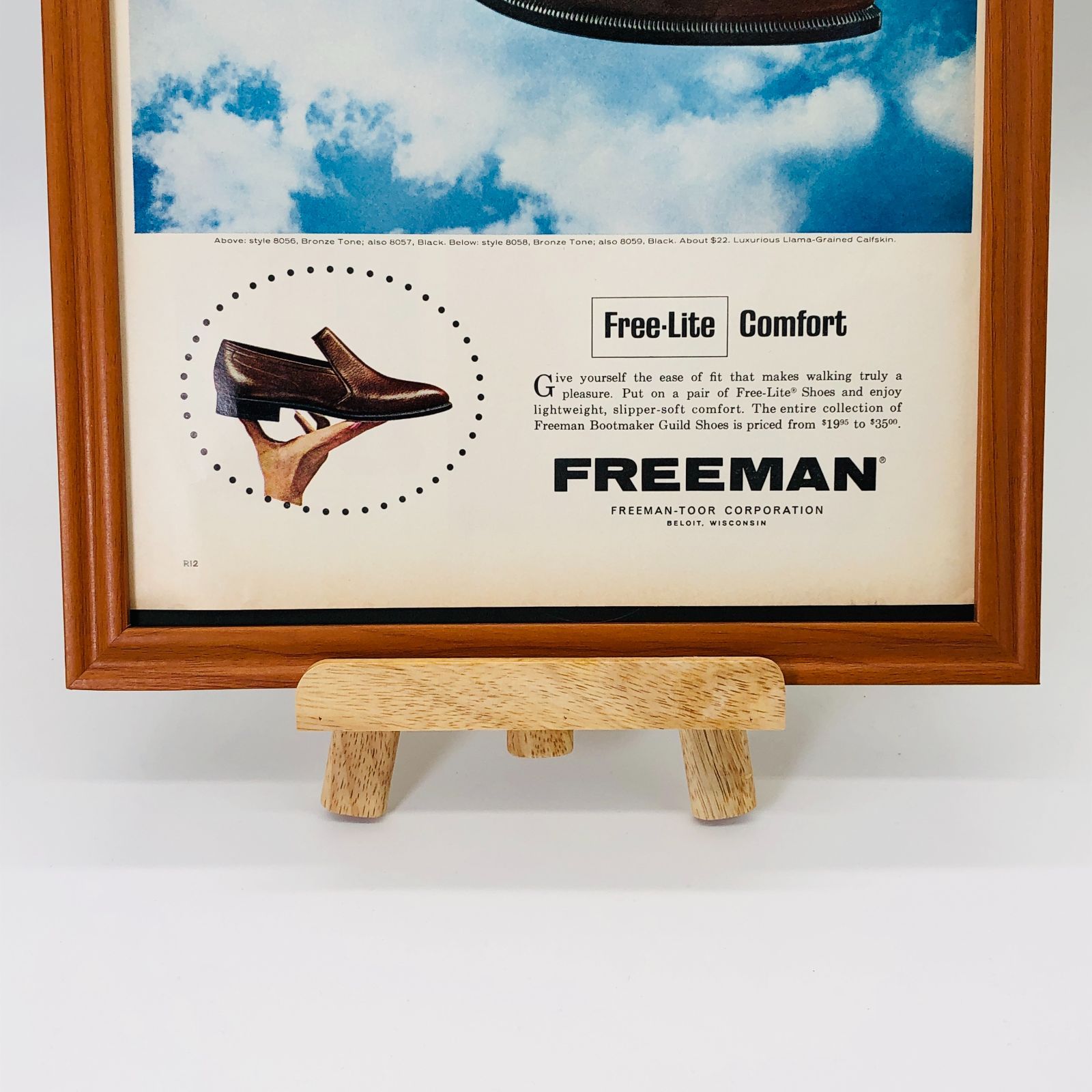 ビンテージ 広告　ポスター 　『 フリーマン靴 』 1960's　※当時物　アメリカ 輸入雑貨　ヴィンテージ　フレーム付　　アドバタイジング 昭和　・　 レトロ　 .( AZ1112 )