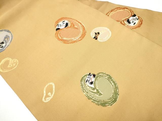 平和屋着物○九寸名古屋帯 唐織 だるま 金糸 三越扱い 正絹 逸品