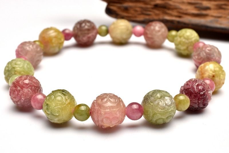 １点物 AA カラー入り ウォーターメロントルマリン 10 丸玉5 mm マニ車 ブレスレット パワーストーン 天然石 _MA9886