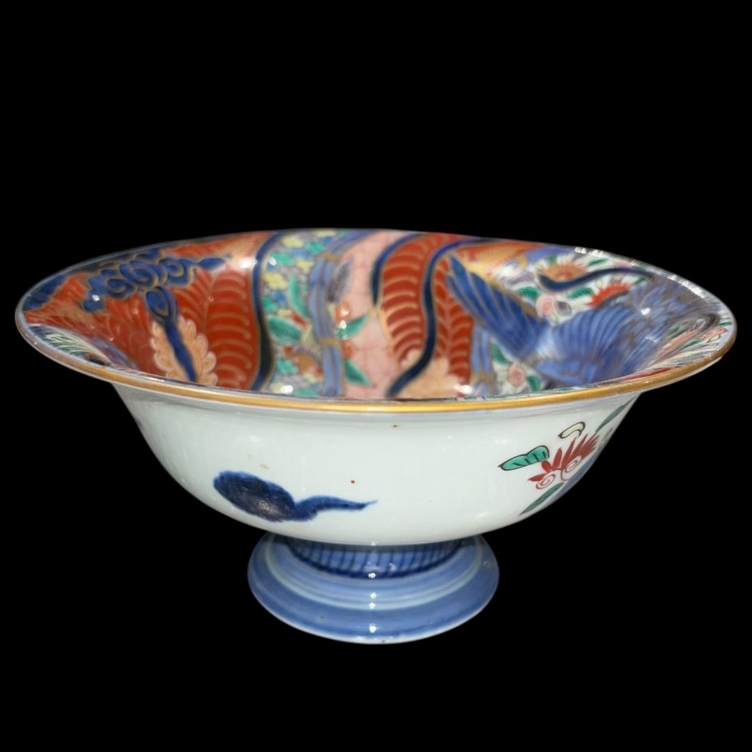 時代物骨董　古伊万里　豪華絢爛染錦金襴手・色絵大鉢　鳳凰飛翔図　飾り鉢　幕末明治 時代物骨董 古伊万里 豪華絢爛染錦金襴手・色絵大鉢 鳳凰飛翔図