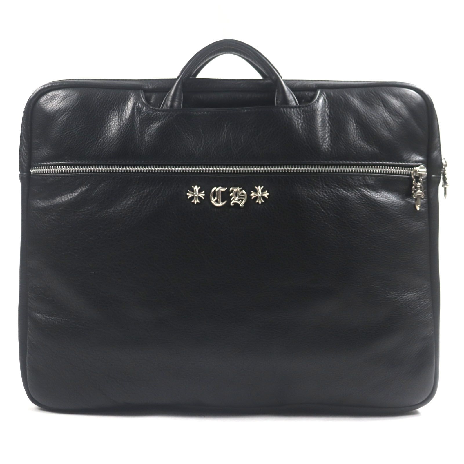 CHROME HEARTS クロムハーツ CREEPY BAG クリーピーバッグ レザー ダガージップ ブリーフケース ブラック シルバー金具 保存袋付き メンズ