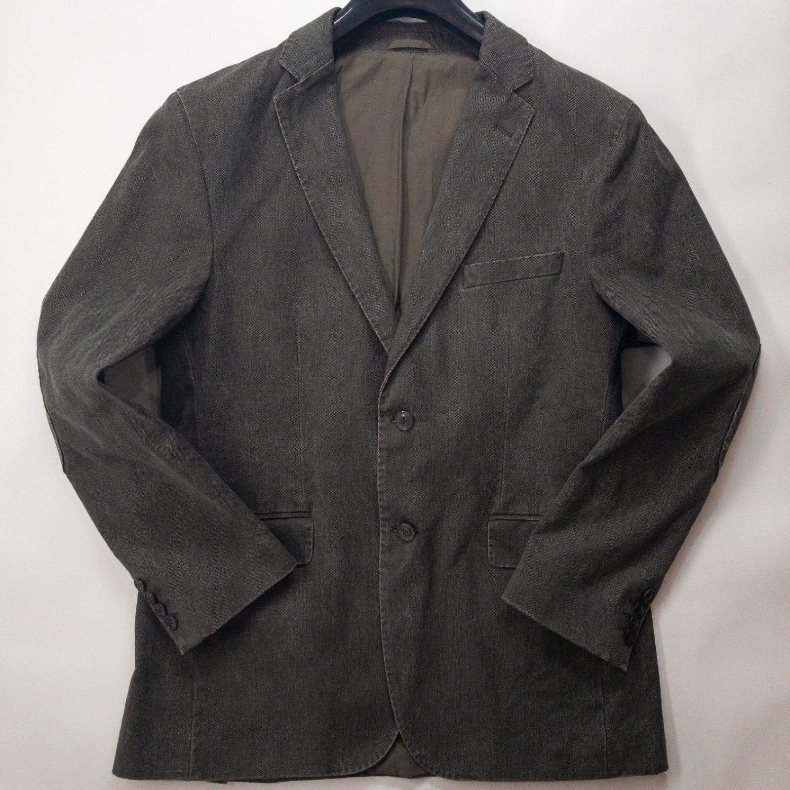 美品　ヒューゴボス　48　テーラード ジャケット　エルボーパッチ　グレー 美品】ヒューゴボス HUGO BOSS デニムテーラードジャケット エルボー