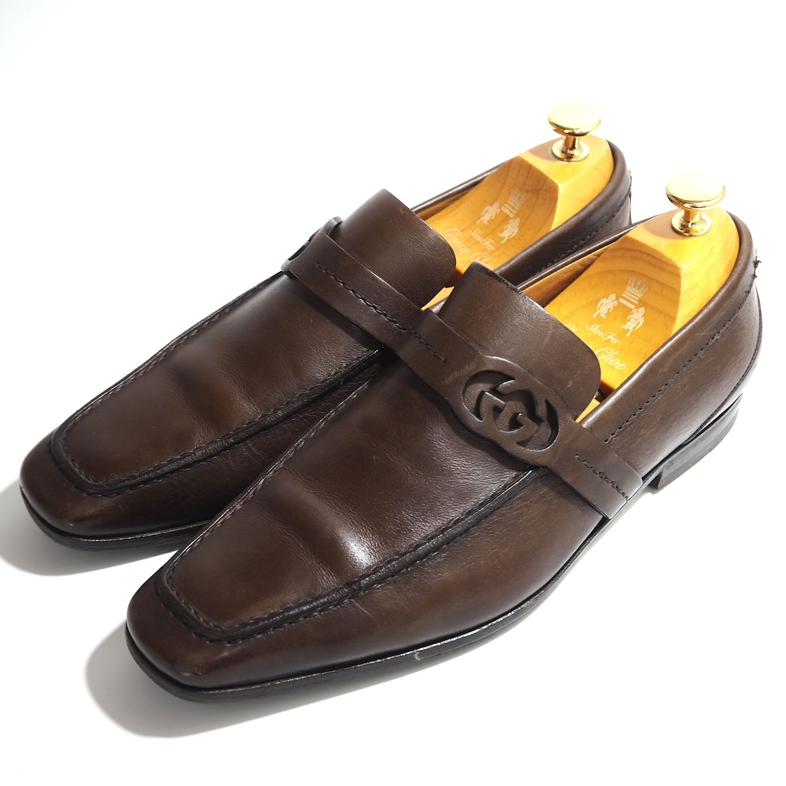 グッチ GUCCI レザー ローファー 39.5 25㎝相当 ブラウン メンズ