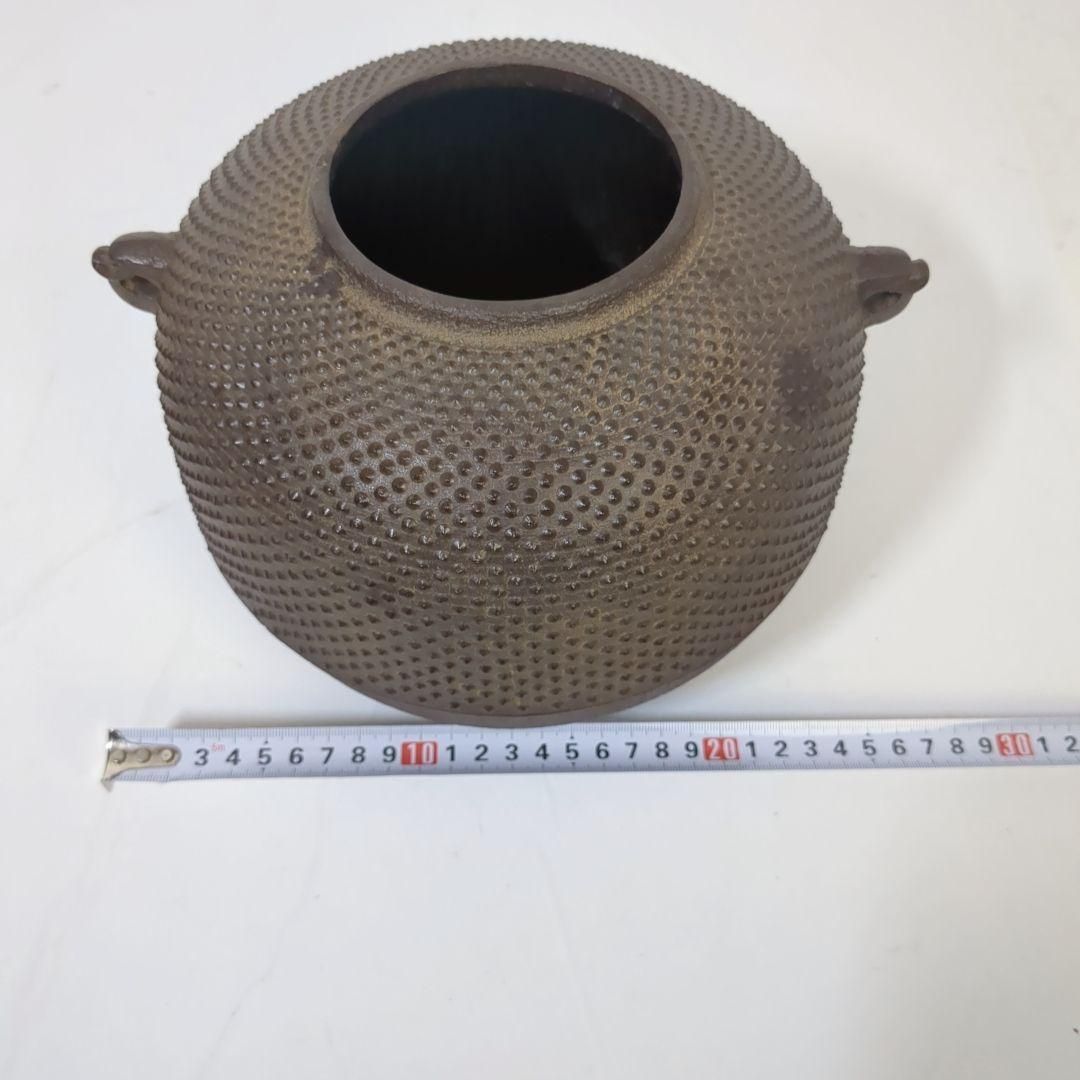 釜師 金森紹栄 茶釜 総霰平丸 丸霰 地紋 釜 鉄瓶 南鐐 茶道具 ヴィンテージ 釜師 金森紹栄 茶釜 総霰平丸 丸霰 地紋 釜 鉄瓶 南鐐 茶道具 約4L