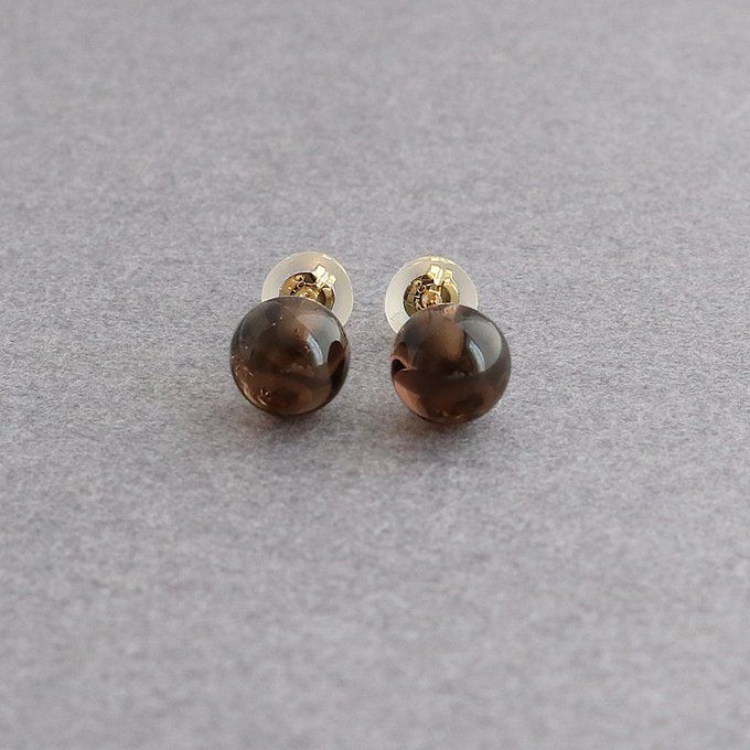 K18 スモーキークォーツ ラウンド 約5-5.5mm k18金スケルトンキャッチ付き スタッドピアス 直結タイプ 18金