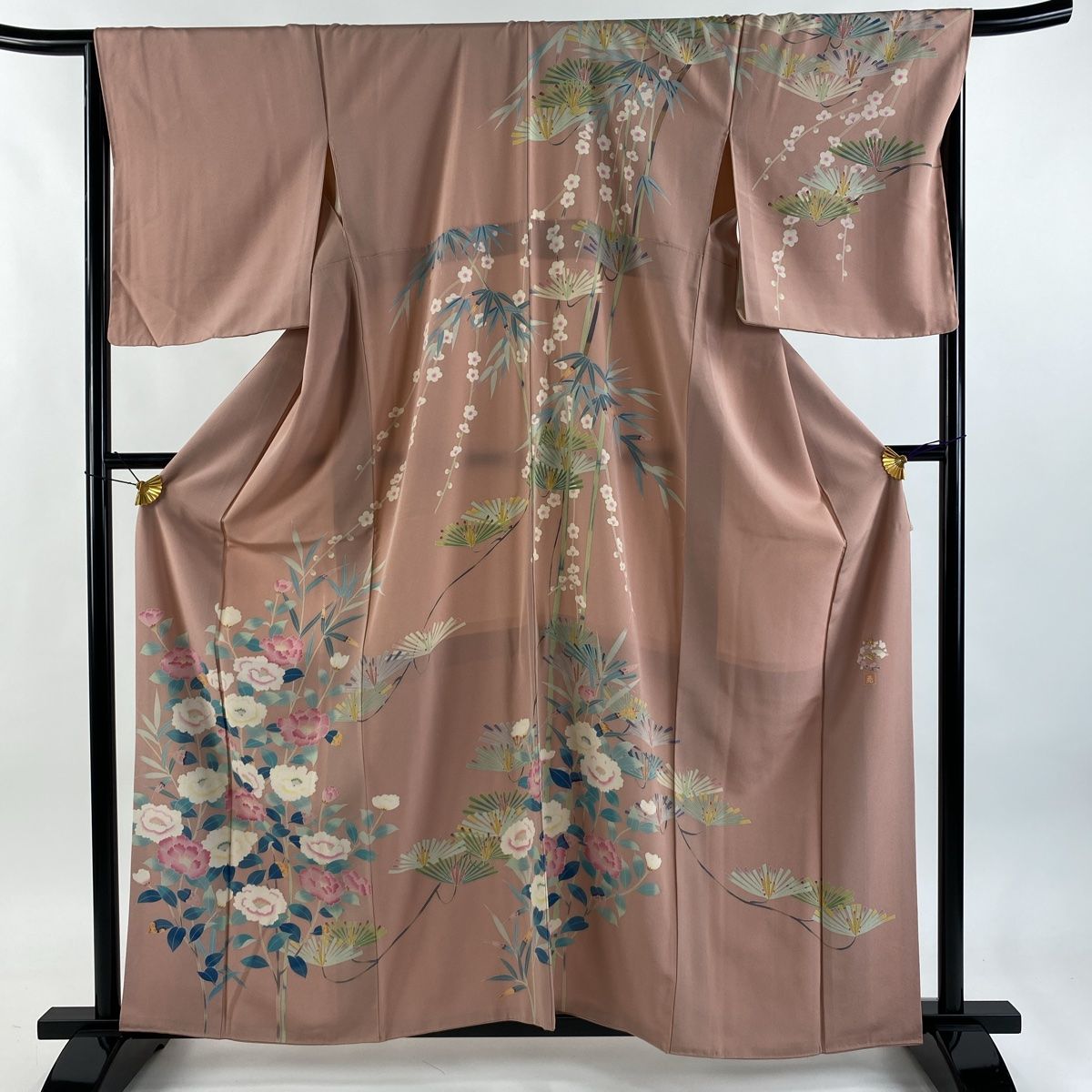 訪問着 身丈160.5cm 裄丈67cm M 袷 落款 枝花 若松 ピンク 正絹