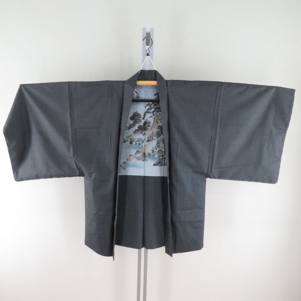 男着物 紬 アンサンブル 袷 紺青色 正絹 男性用きもの メンズ 仕立て