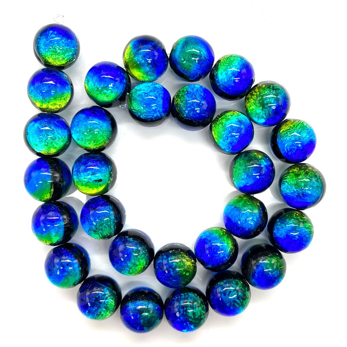 Sea drop 光る ホタルガラス ケラママリン 14mm 一連 30玉 連売り 約40cmビーズ 蓄光 とんぼ玉 [004tt-14]