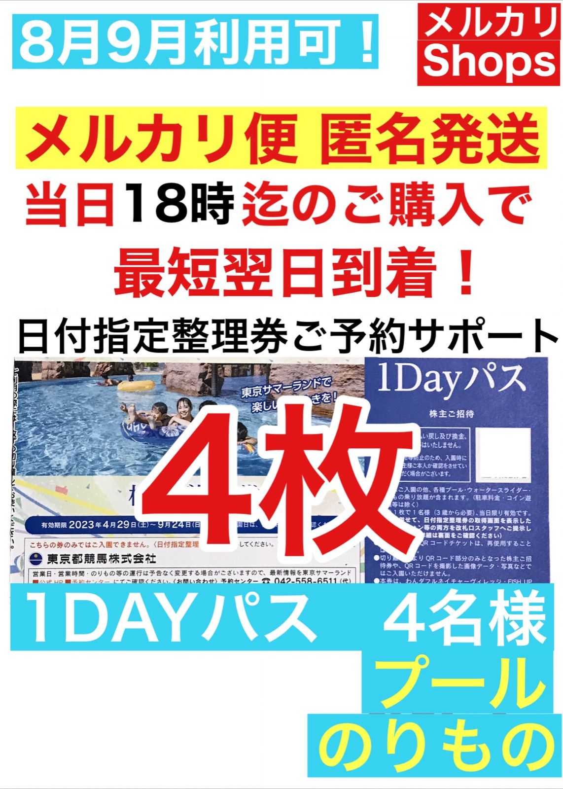 お得！ 東京 サマーランド【4名様】1DAYパス 《プール・遊園地