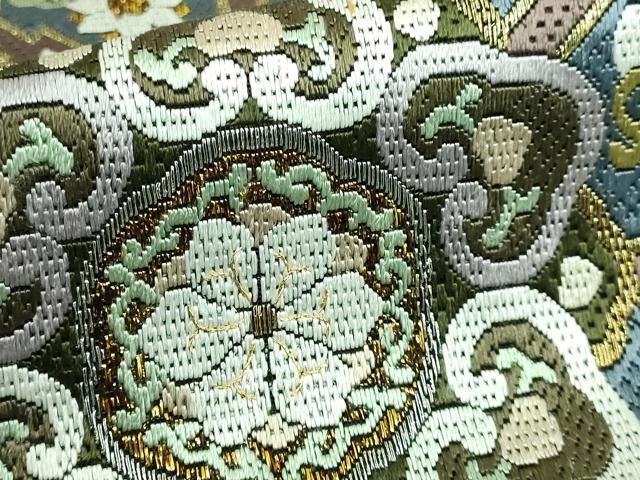 平和屋本店□極上 全通柄袋帯 総刺繍 絽刺し 蜀江花文 金糸 逸品 未  