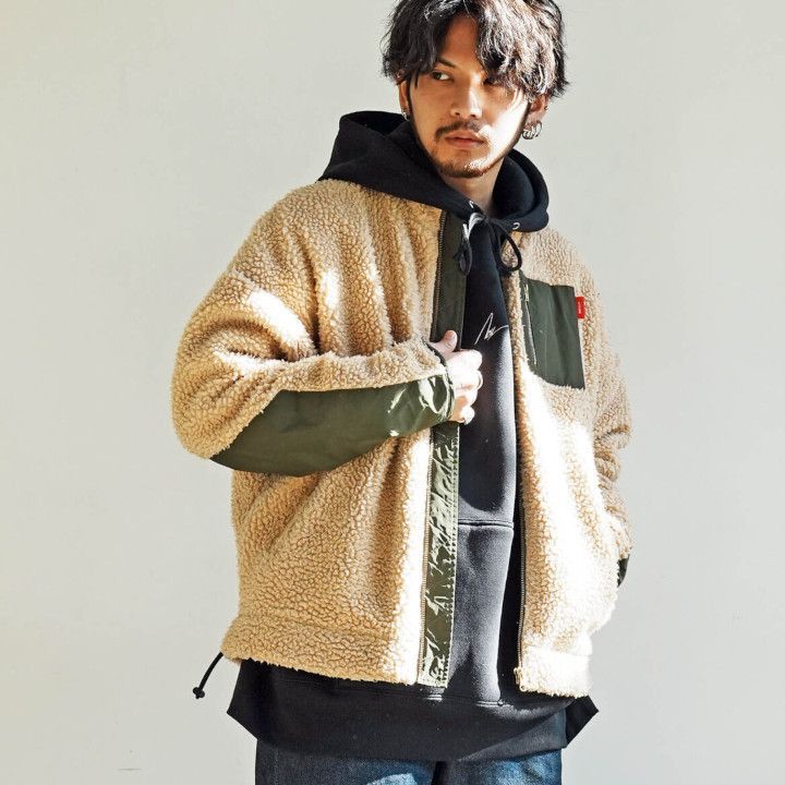 公式| Leyline ビッグシルエット ボアジャケット ミリタリー レディース ユニセックス 男女兼用 ベージュ Boa cutback jkt WWW_MORNINGWALKER_COM
