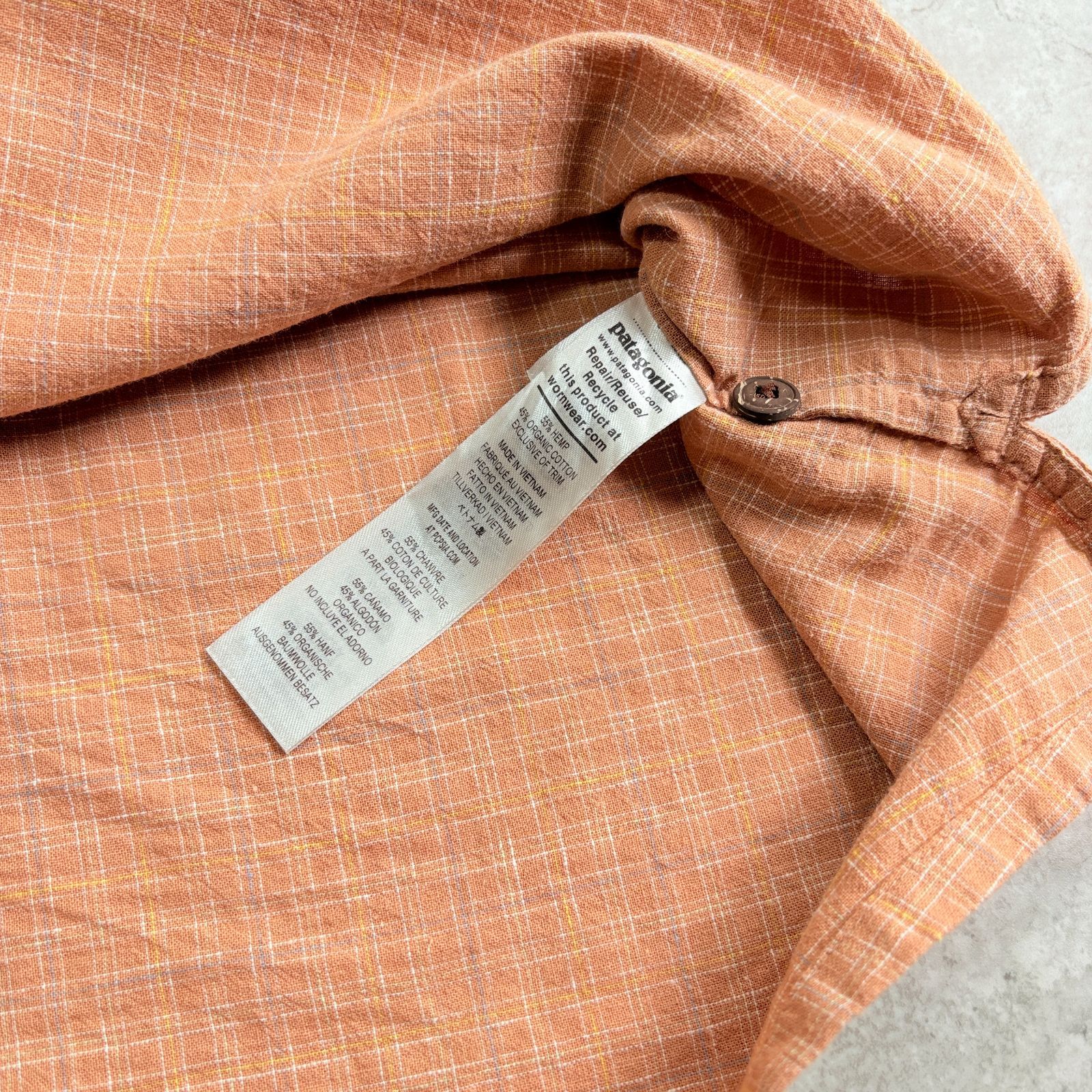 【美品】Patagoniaパタゴニア/ HEMP半袖シャツ/ L 2023年製 patagonia Hemp Short sleeve shirt 【orange × white