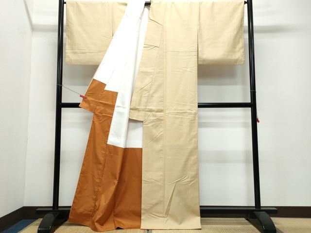 平和屋着物○上質な色無地 堅牢染 草木染め 山吹色 反端