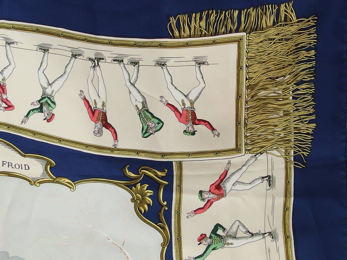 極美品☆HERMES エルメス カレ90 氷上の喜び シルク スカーフ ブルー