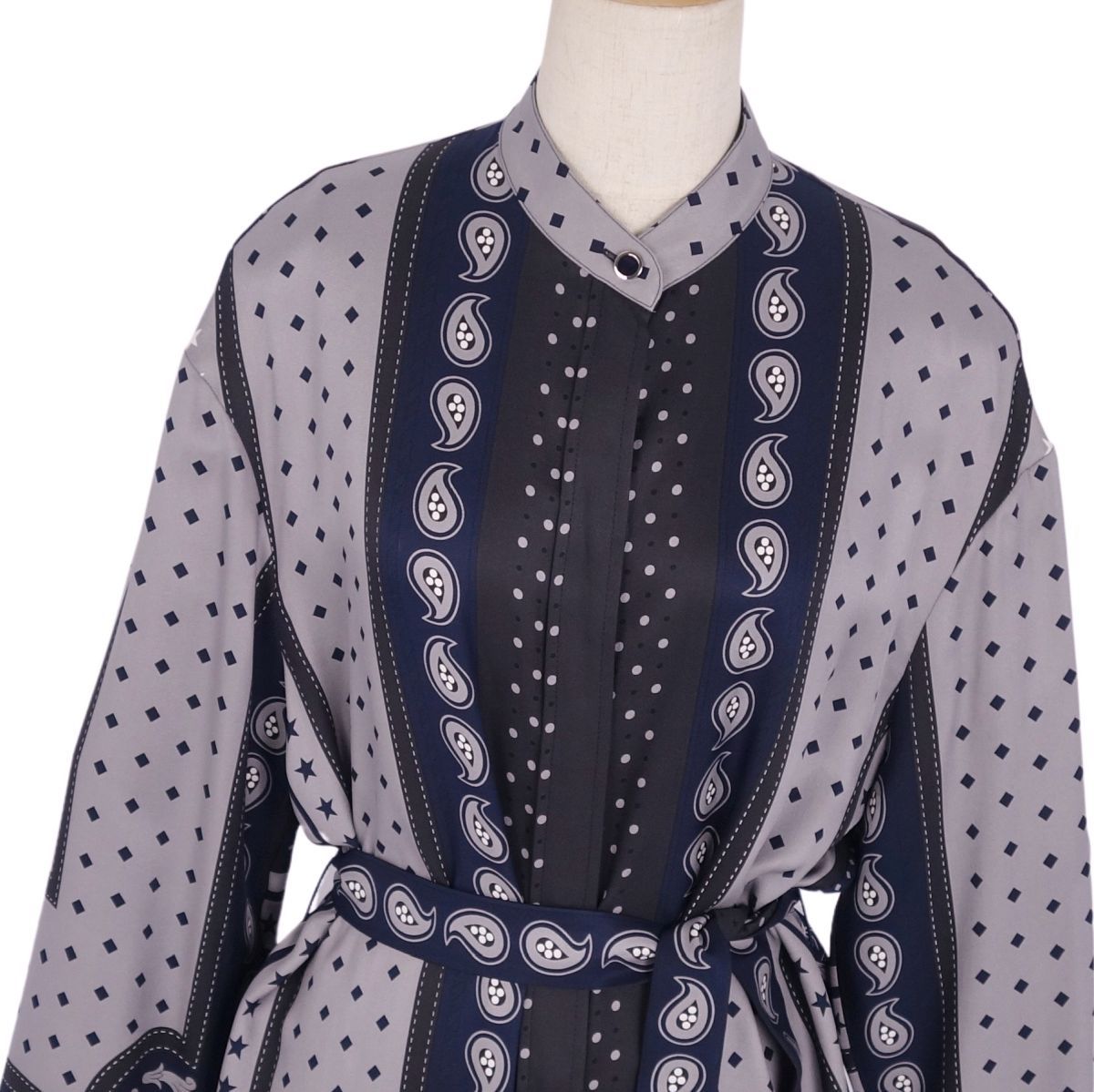 極美品 エルメス HERMES ワンピース 22AW シャツ 総柄 シルク トッ