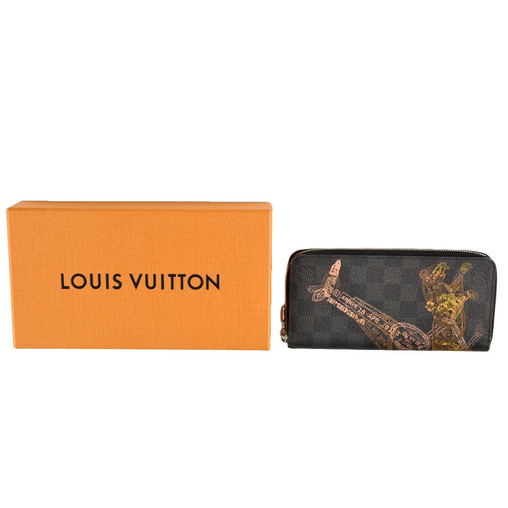 ルイヴィトン LOUIS VUITTON アニマル ジッピーウォレット ヴェルティカル ラウンドファスナー ダミエ グラフィット N64606 ブラック RFID メンズ【中古】