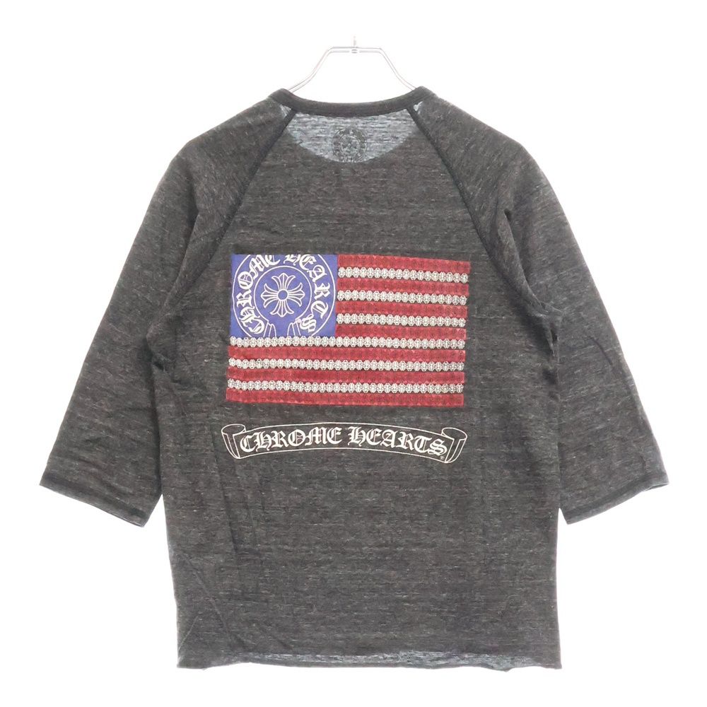 CHROME HEARTS クロムハーツ ホースシュー バックプリント 星条旗 ヘンリーネック7分袖Tシャツ グレー