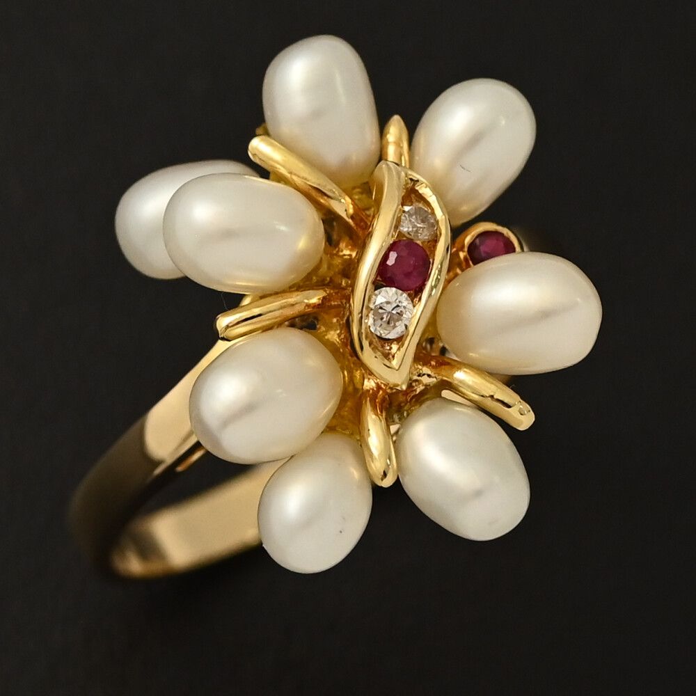 0.06ct 0.03ct イケチョウ貝 淡水パール パール ルビー･ダイヤモンドリング･指輪 K18YG 750-3.6g 12.5号 イエローゴールド ♀ S レディース 589916 WWW_SIROKUMA-CORPORATION_COM