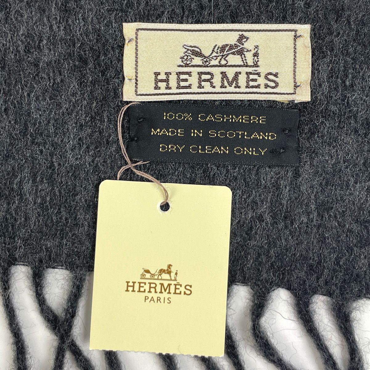 エルメス HERMES ロゴ マフラー カシミヤ グレー レディース