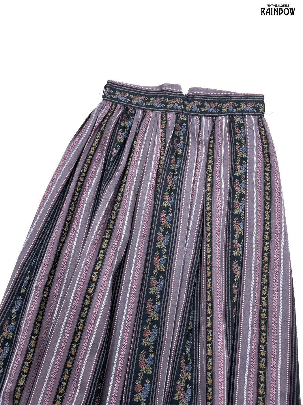 古着 花柄 ストライプ柄 コットン100％ 膝丈 スカート 紫 btu2509102