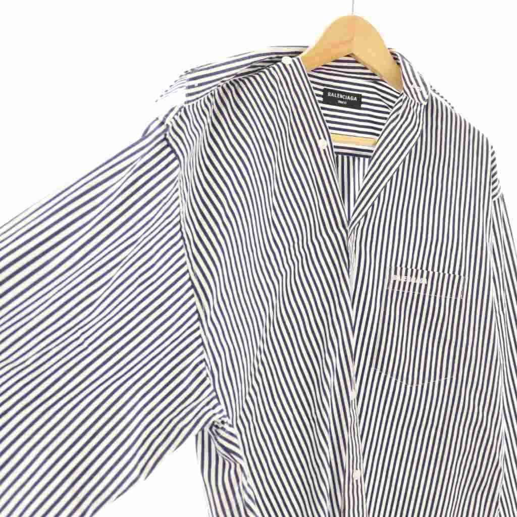 バレンシアガ BALENCIAGA 663034 ストライプ アシンメトリーシャツ