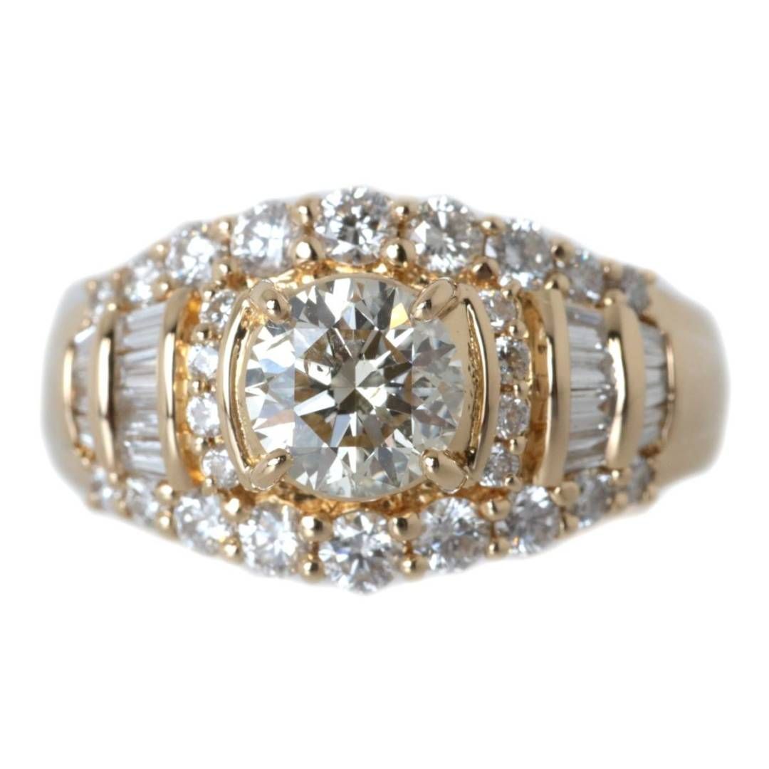 K18/18金 ダイヤモンドデザインリング 15号 ダイヤ中1.024・0.94刻印