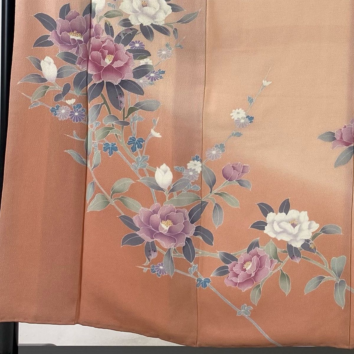 訪問着 身丈158cm 裄丈61.5cm S 袷 落款 枝花 染め分け ぼかし サーモンピンク 正絹 秀品