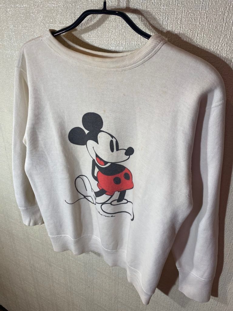 60s ヴィンテージ ミッキー 白足 染み込みプリント スウェット ディズニー 1960s ミッキー スウェット 染み込みプリント XS~S程