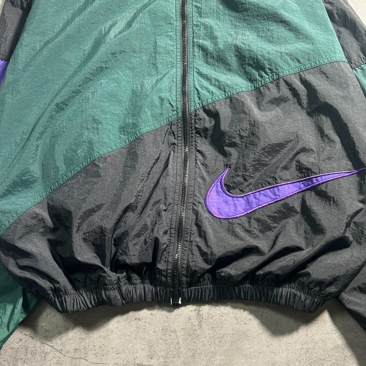 古着 90s ナイキ NIKE ハーフジップ ナイロンジャケット マルチグリーン 90年代 NIKE ナイキ ナイロンジャケット スウッシュ 刺繍 マルチ