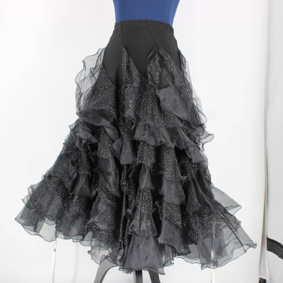 チャコット　社交ダンス　スカート　S ブラック　豪華フリル　ダンス衣装 チャコット 社交ダンス スカート S ブラック 豪華フリル ダンス衣装