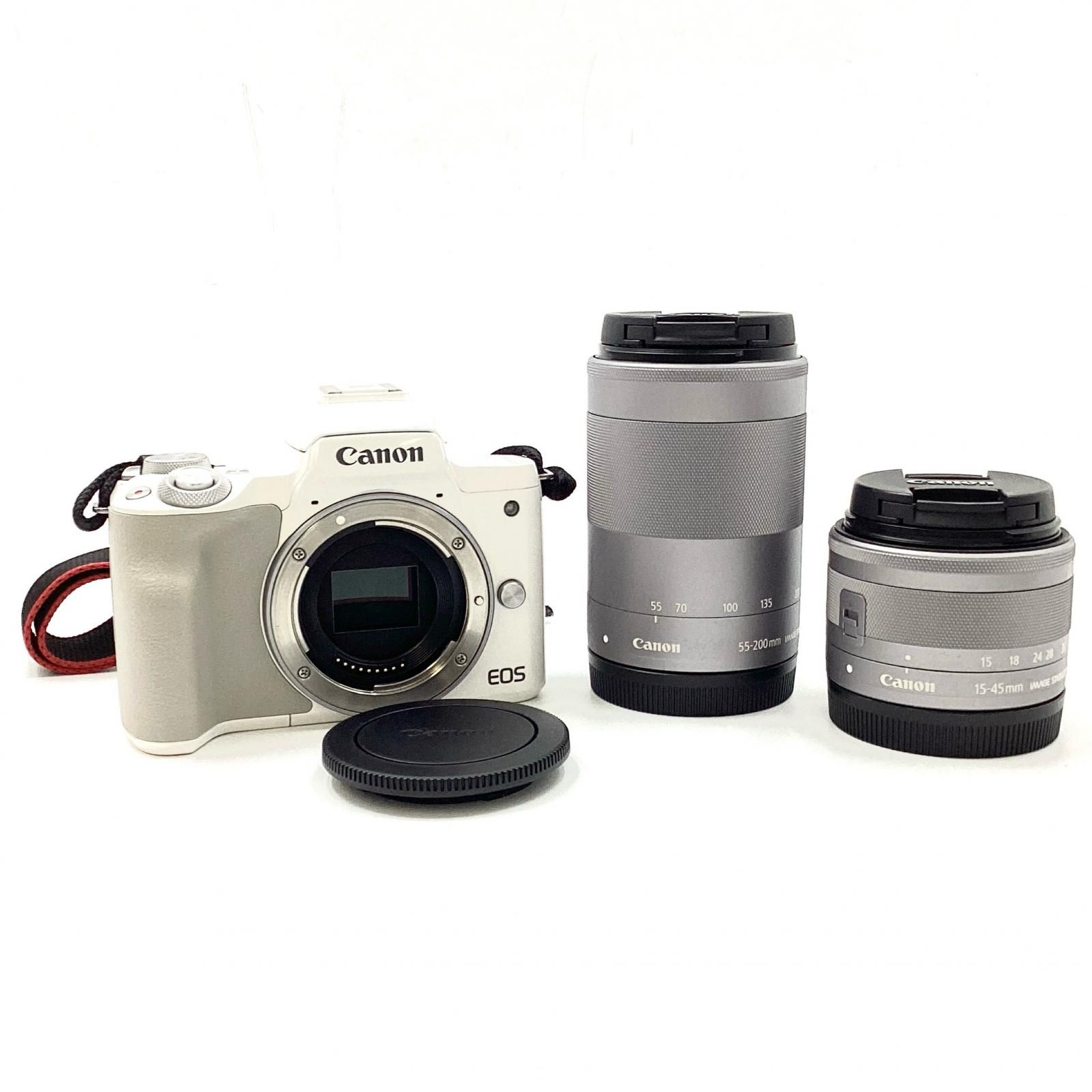 Canon デジタル一眼 EOS Kiss M ダブルズームキット ホワイト 動作 済 全額返金保証 最速発送