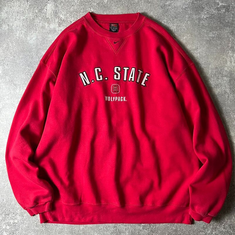 00s NIKE TEAM センター スウォッシュ カレッジ ロゴ 刺繍 前V スウェット トレーナー XL / 00年代 ナイキ レッド スウッシュ