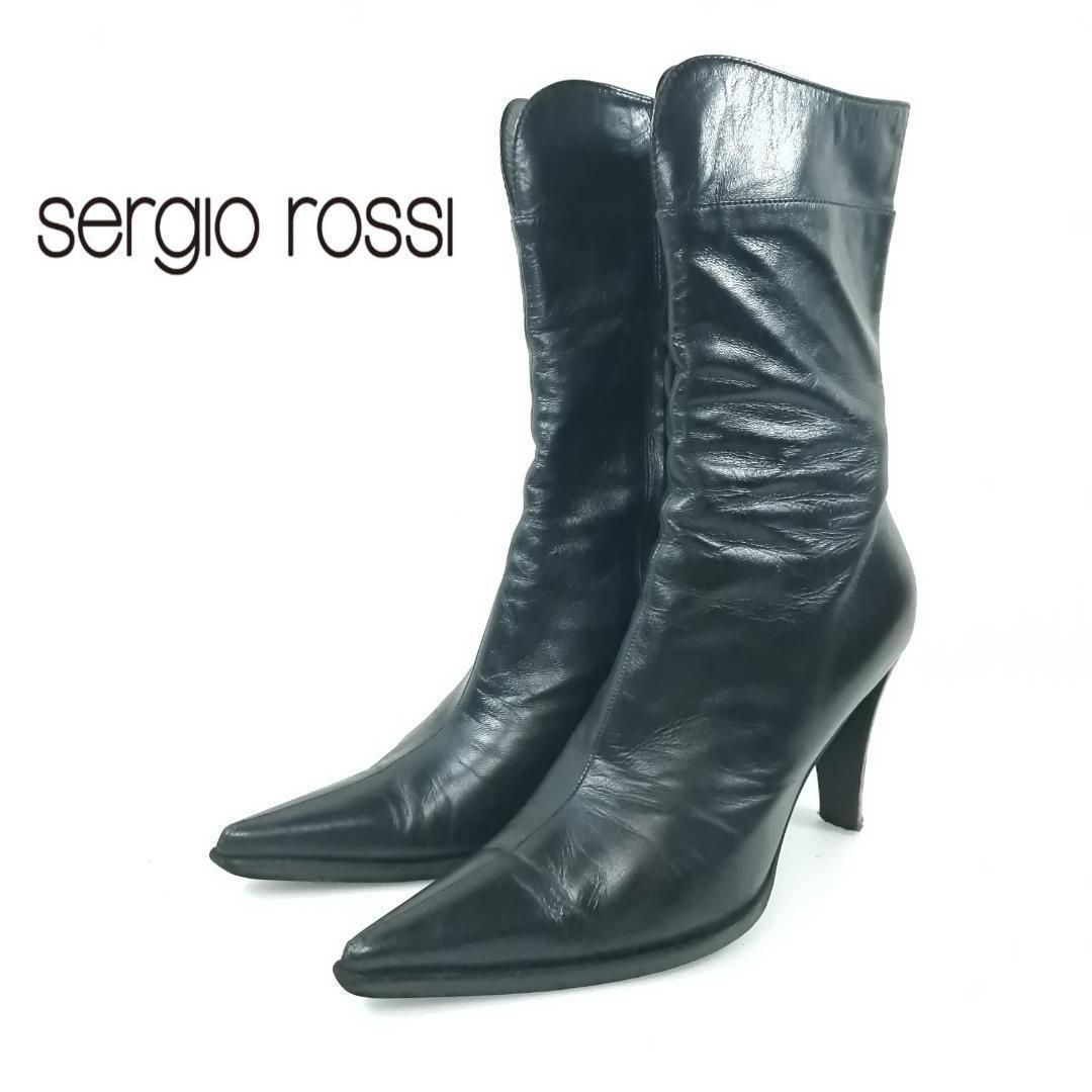 セルジオロッシ SERGIO ROSSI ミドルブーツ サイドジップ ポイン