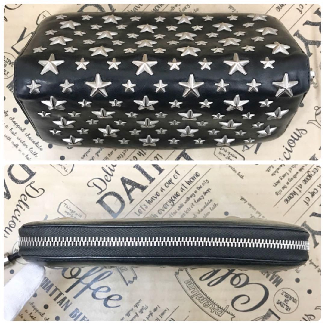 ジミーチュウ 長財布 スタースタッズ レザー ブラック ラウンド FS698