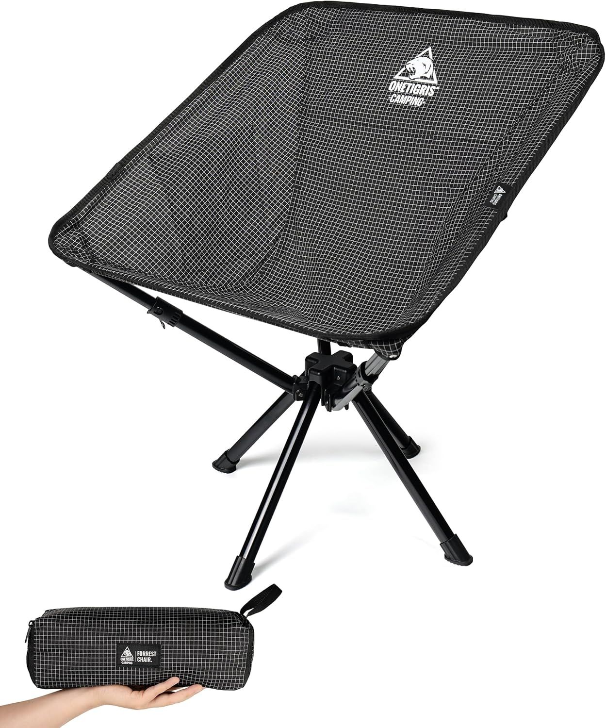 OneTigris FORREST アウトドアチェア コンパクト 一体型 折りたたみ椅子 キャンプ 軽量 組み立て簡単 耐荷重150KG アルミフレーム 丈夫 防水 快適 耐久 66 x 55 x 49 cm ブラック