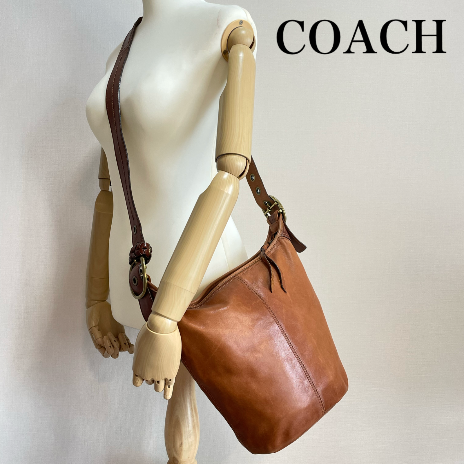 取寄商品 □美品□COACH コーチ レザー ショルダーバッグ ブラウン