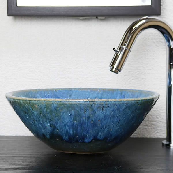 信楽焼 手洗い鉢 洗面ボウル 陶器 直径27.5cm ミニサイズ 青ビードロ流し手洗い鉢 tr-1179 - メルカリ