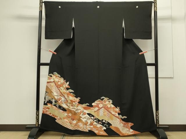 平和屋着物●創業460年 千總 豪華黒留袖 駒刺繍 吉祥花文 金彩 正絹 CAAS0325th