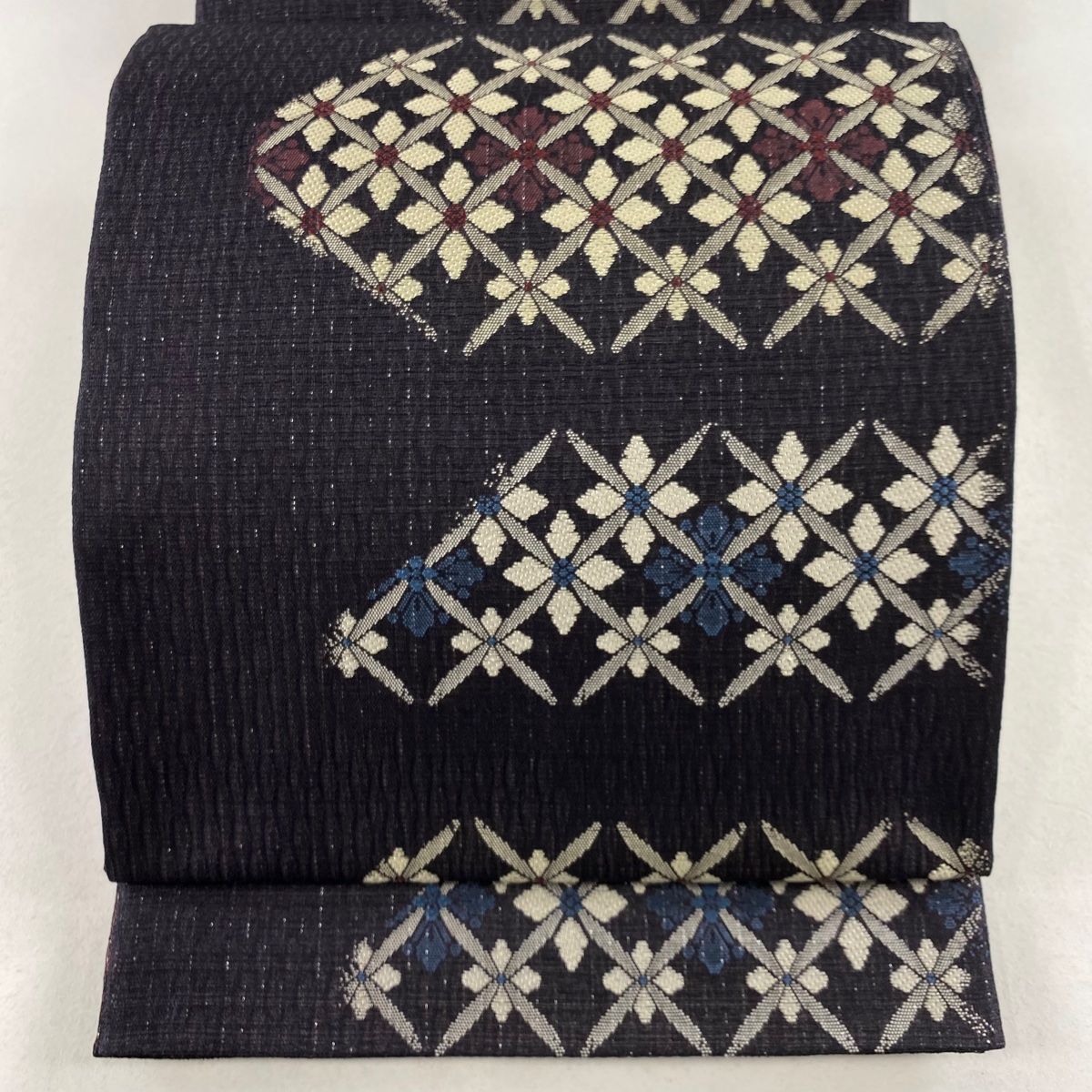 刺繍 六通 袋帯 金糸 正絹 未使用品 袋帯 美品 優品 菱 道長取り 金色 六通 正絹 【中古】 袋帯 六通柄