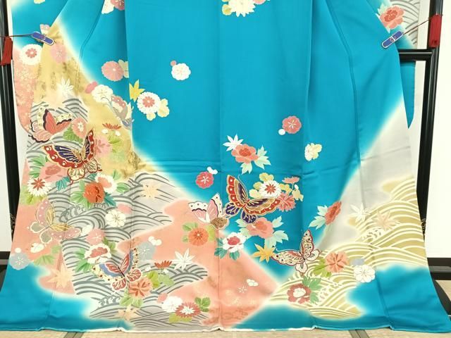 平和屋着物○創業460年・千總 振袖 駒刺繍 花蝶文 暈し染め 金糸