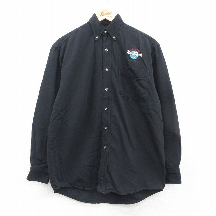 L/古着 長袖 シャツ メンズ 00s ハードロックカフェ SAN JUAN コットン ボタンダウン 黒 ブラック 24oct10 中古 トップス